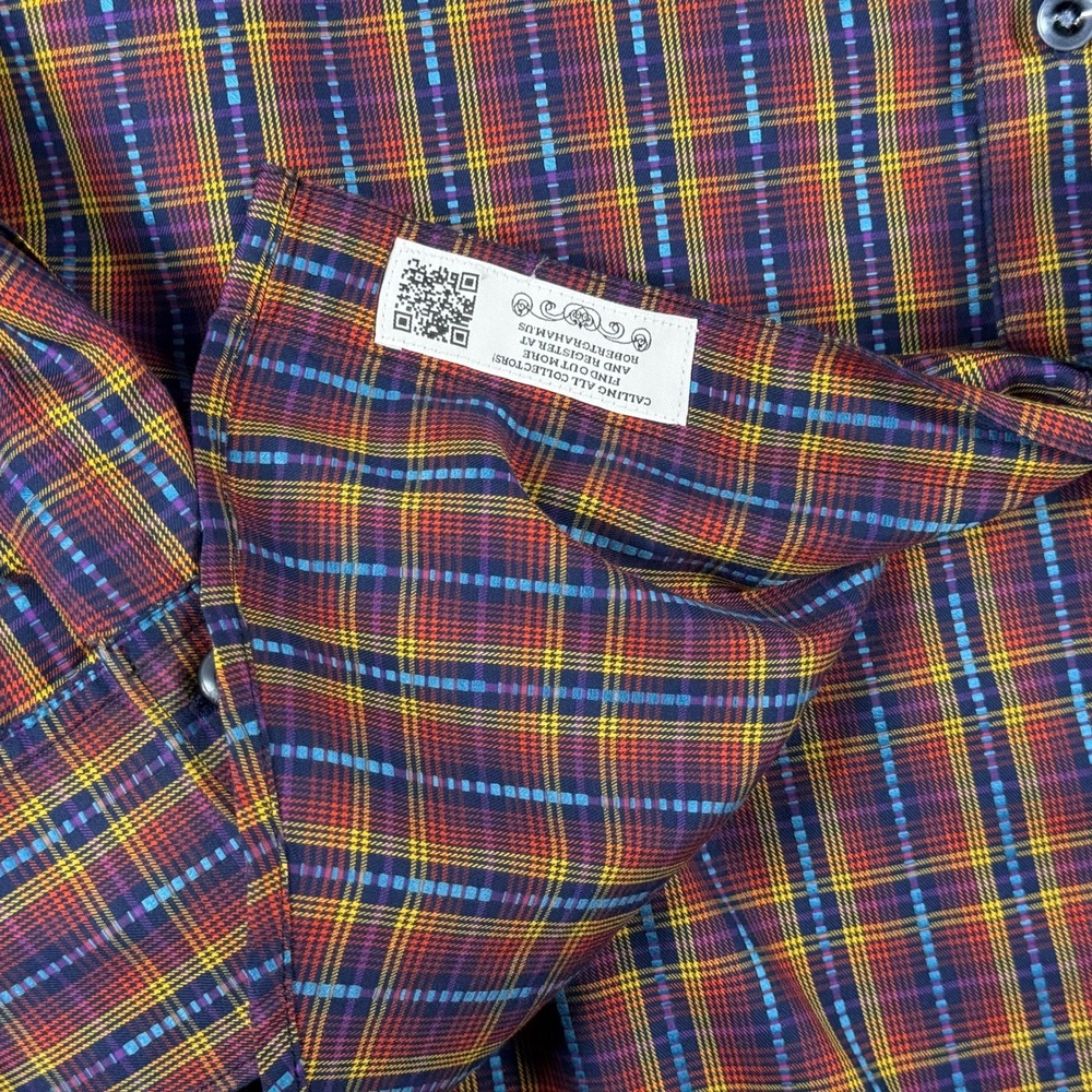 Robert Graham Flip Cuff Shirt Mens L Red Blue Plaid Cotton Long Sleeve - Picture 7 of 9
